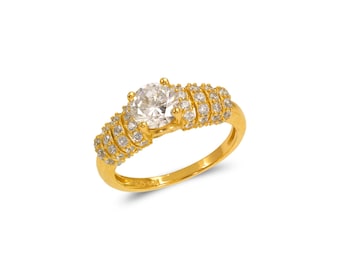 14K Caterpillar CZ Solitaire Ring
