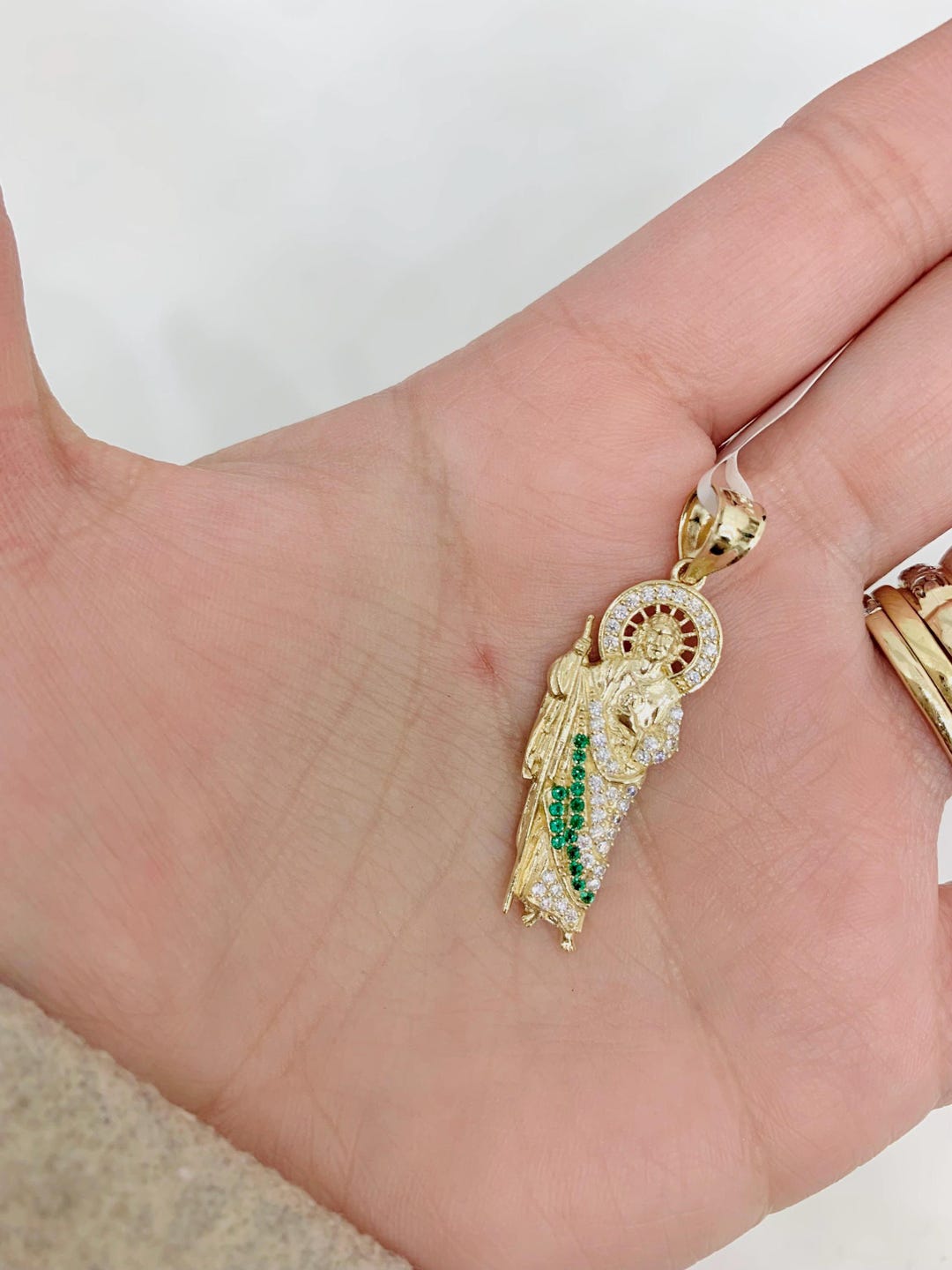 14K Saint Jude Green CZ Pendant - Etsy