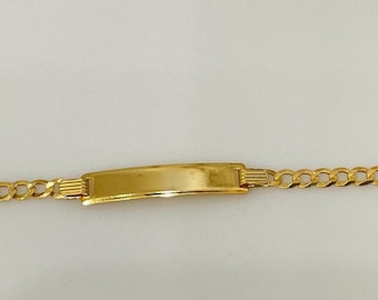 14K 1 Tone Cuban Link Baby ID Plate Bracelet