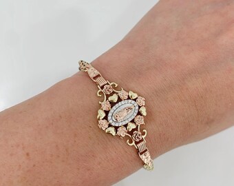 14K 3 tone Virgin Mary bracelet