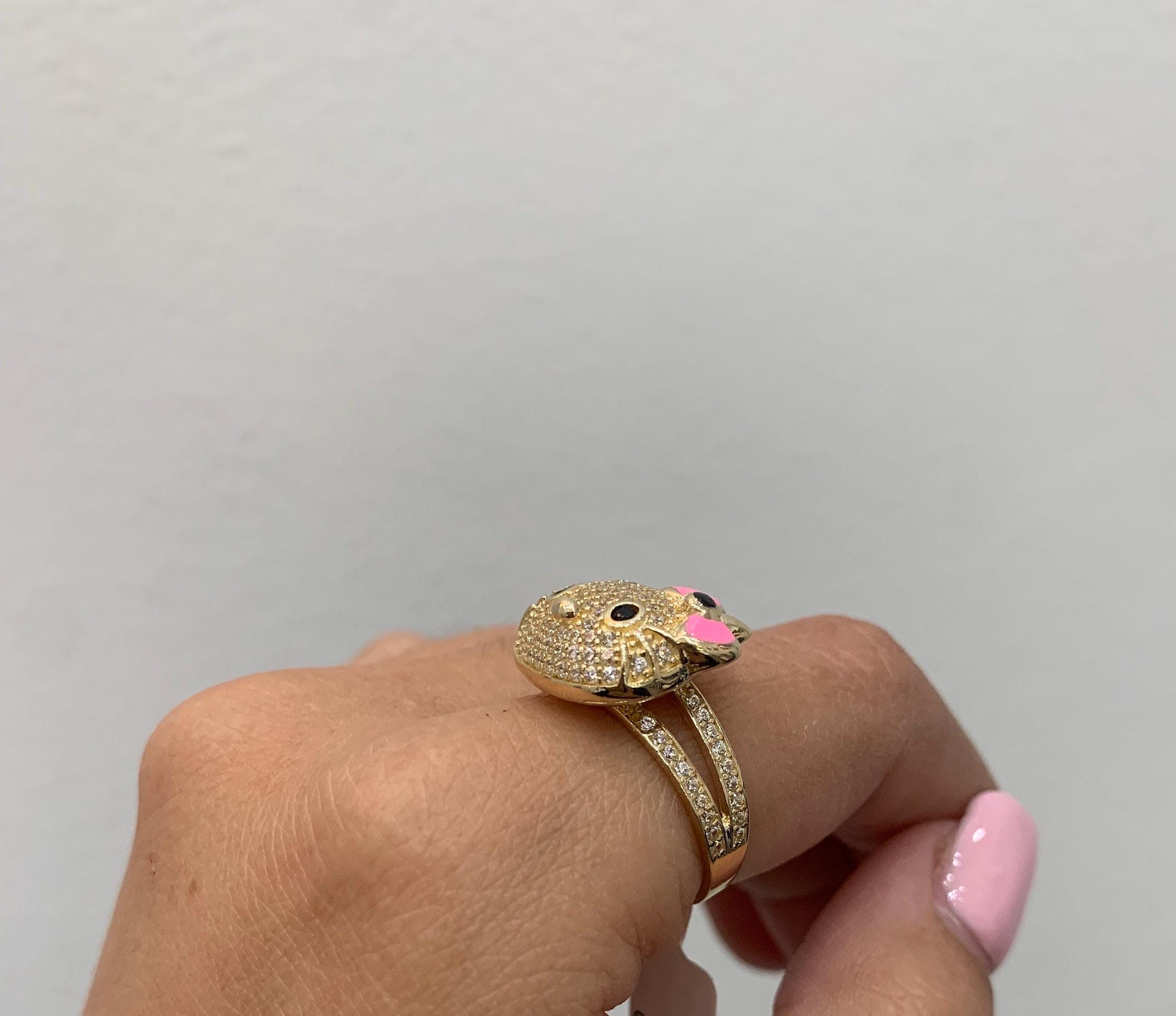 14K CUTE KITTY RING - Etsy