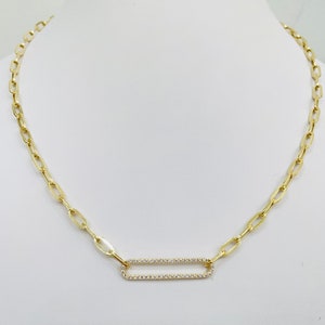 14K Long CZ Link Paperclip Chain