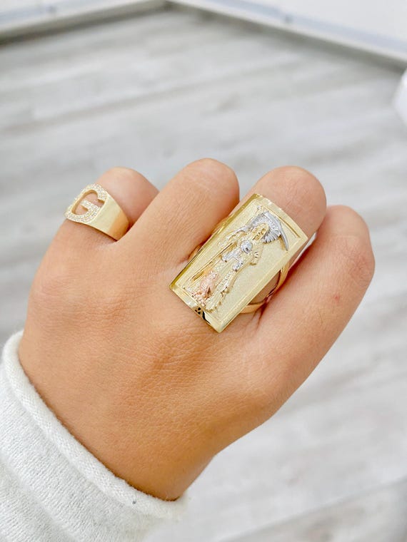 14 KゴールドLong Santa Muerteシールドリング12.7 X 22.8 MM　並行輸入品 中古未使用・未開封品14?KゴールドLong Santa Muerteシールド