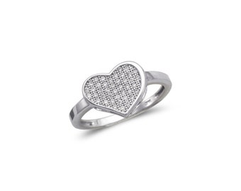 14K White Gold Heart Pave CZ Ring