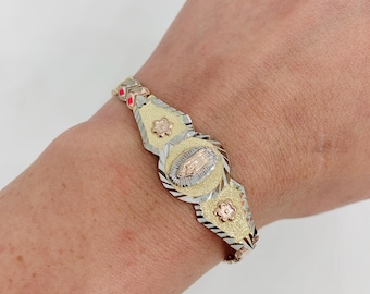 14K 3 tone Gold Virgin Mary ID Bracelet
