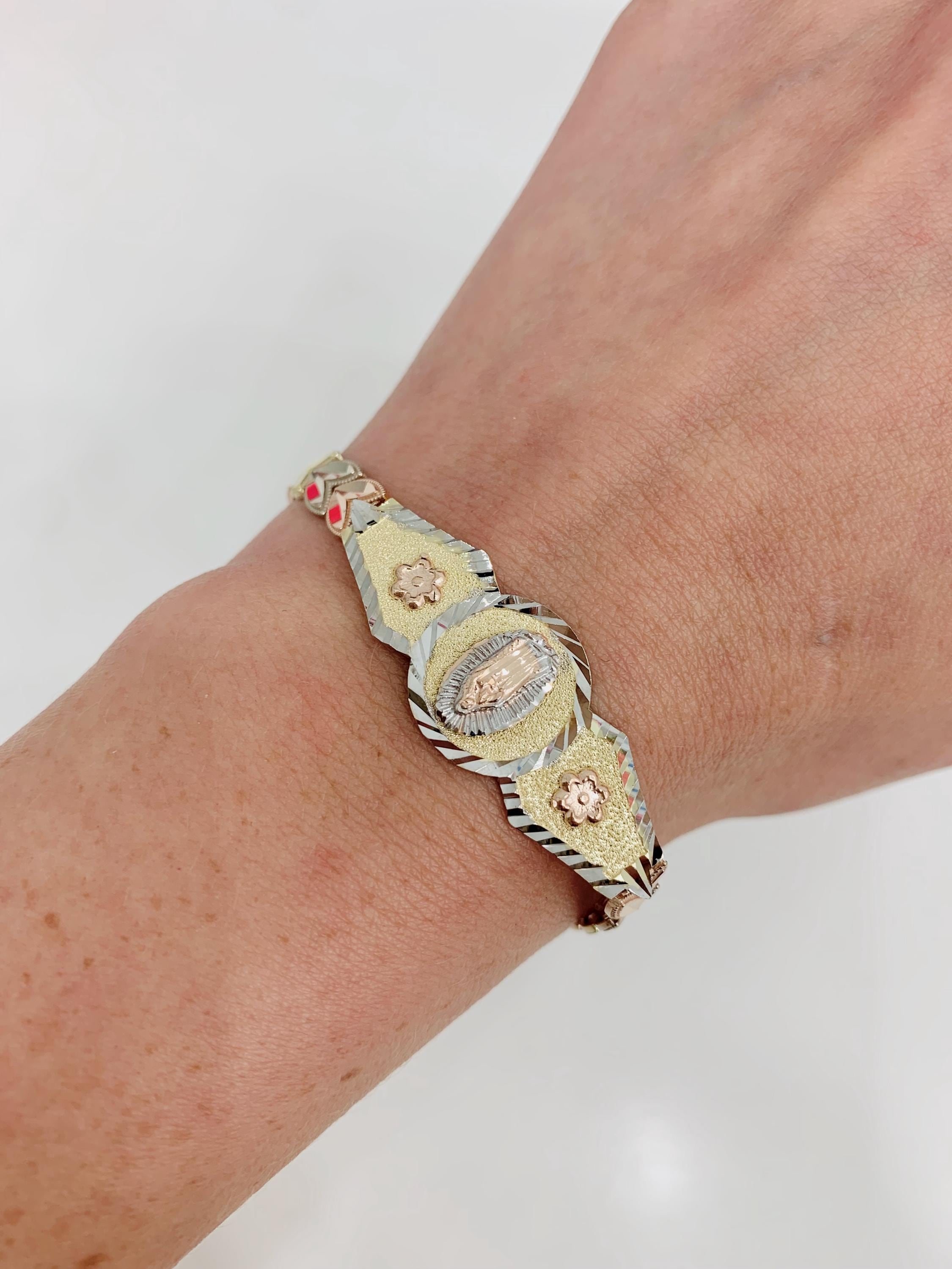 14K 3 Tone Gold Virgin Mary ID Bracelet - Etsy
