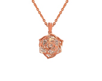 14K Rose Gold Rose Pendant