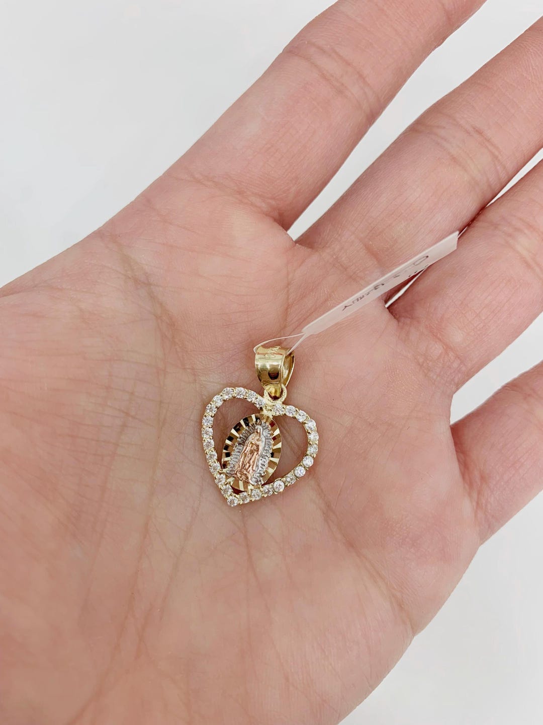 14K Virgin Mary CZ Heart Pendant - Etsy