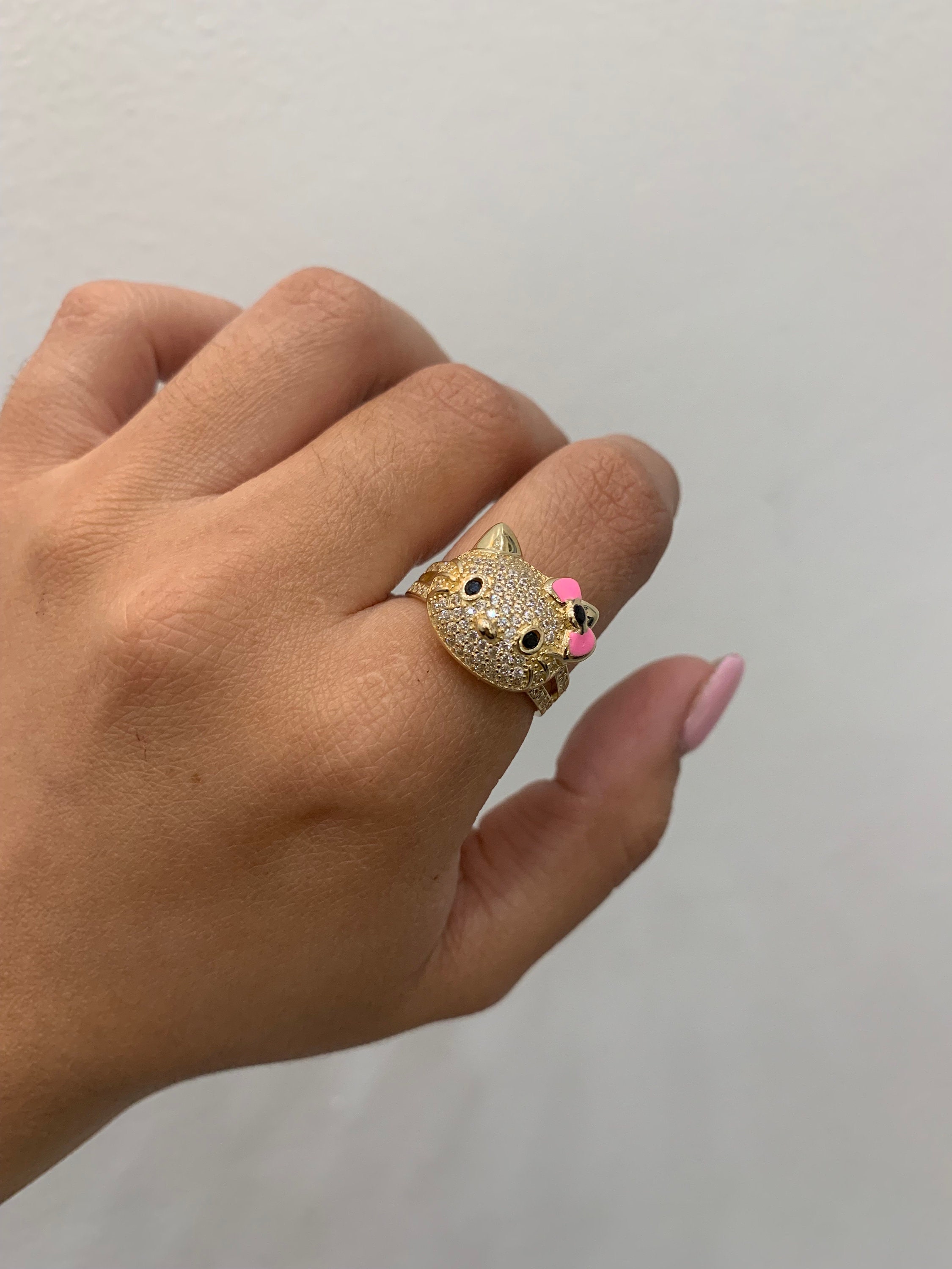 14K CUTE KITTY RING - Etsy