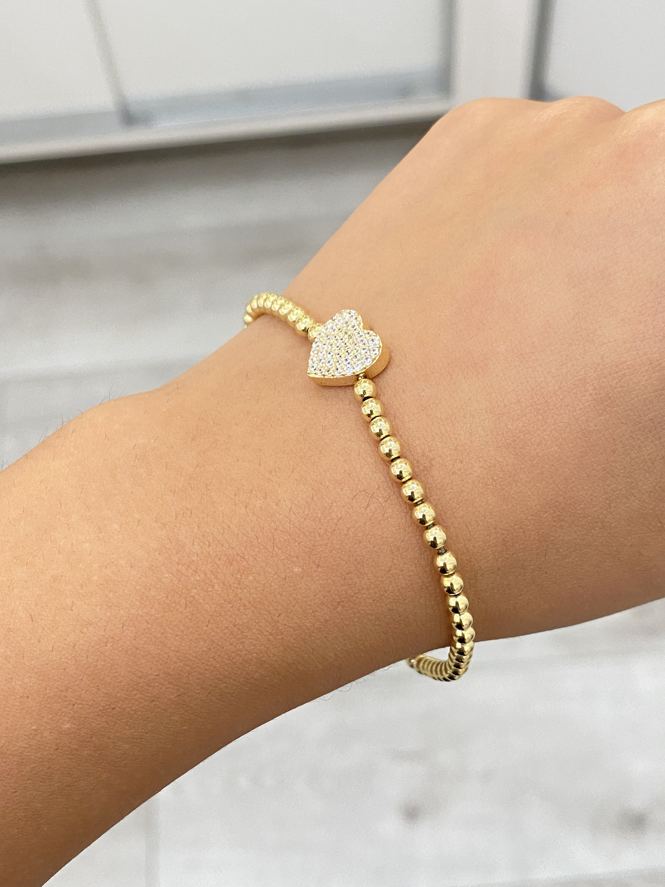 【NONCODE】Cellion Heart Chain Bracelet CZ Heart Bracelet in 14k Real Gold for Women - Heart Charm