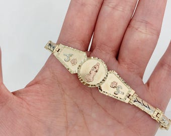 14K 3 tone Gold Virgin Mary ID Bracelet