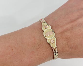 14K 2 tone Virgin Mary ID Bracelet