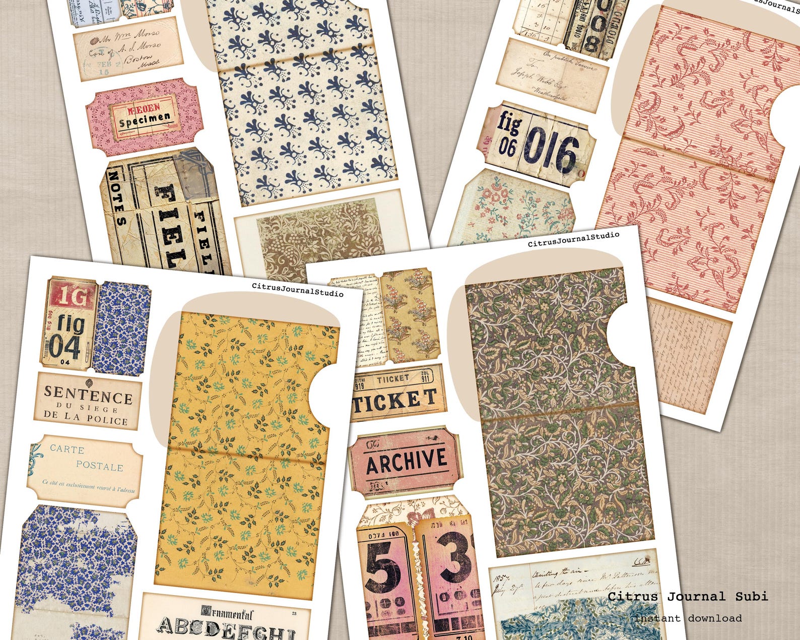 Vintage Junk Journal Pockets, Loaded Paper Tags (digital Download) - Etsy