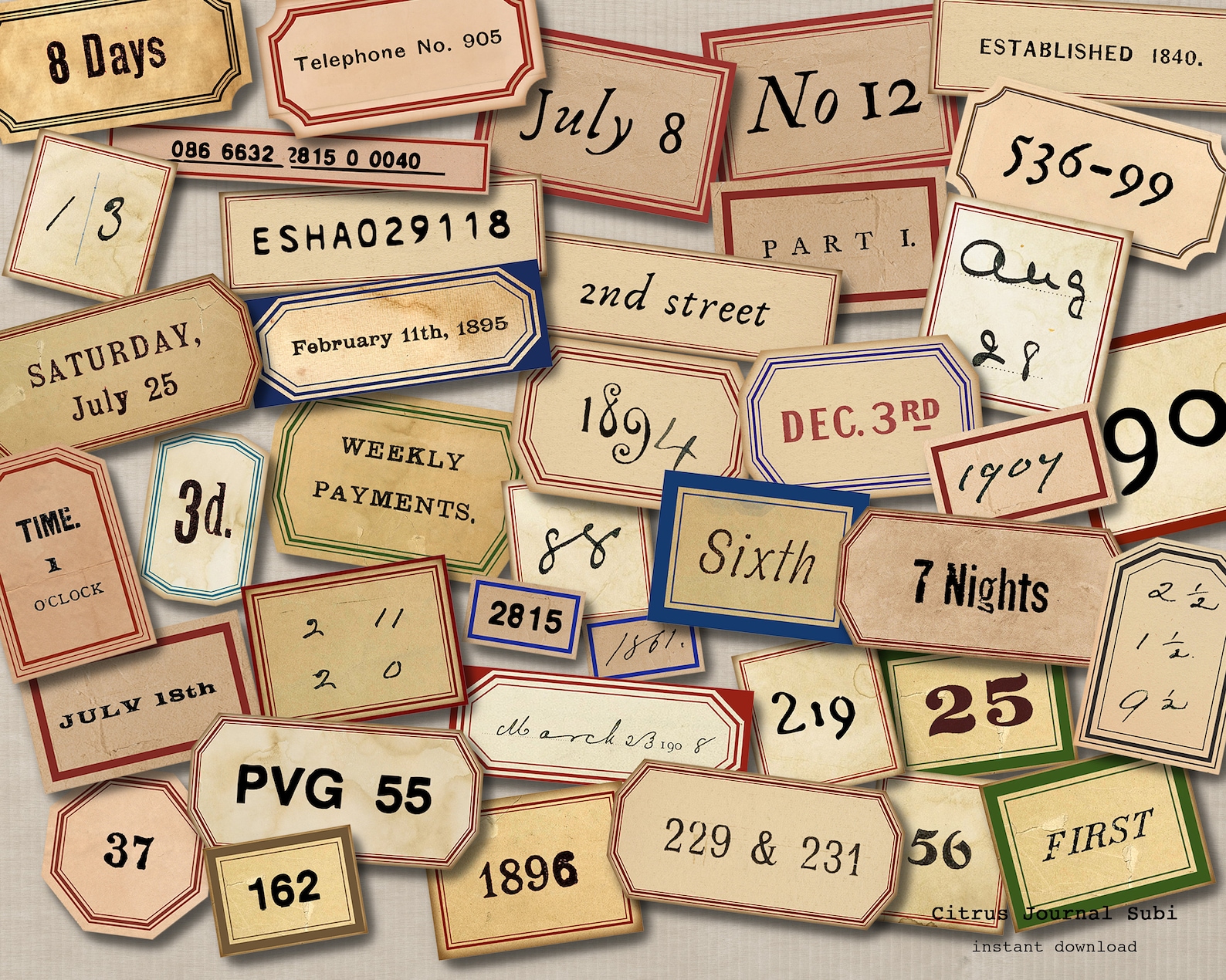 Junk Journal Labels, Vintage Journal Tags, Vintage Ephemera, Printable ...