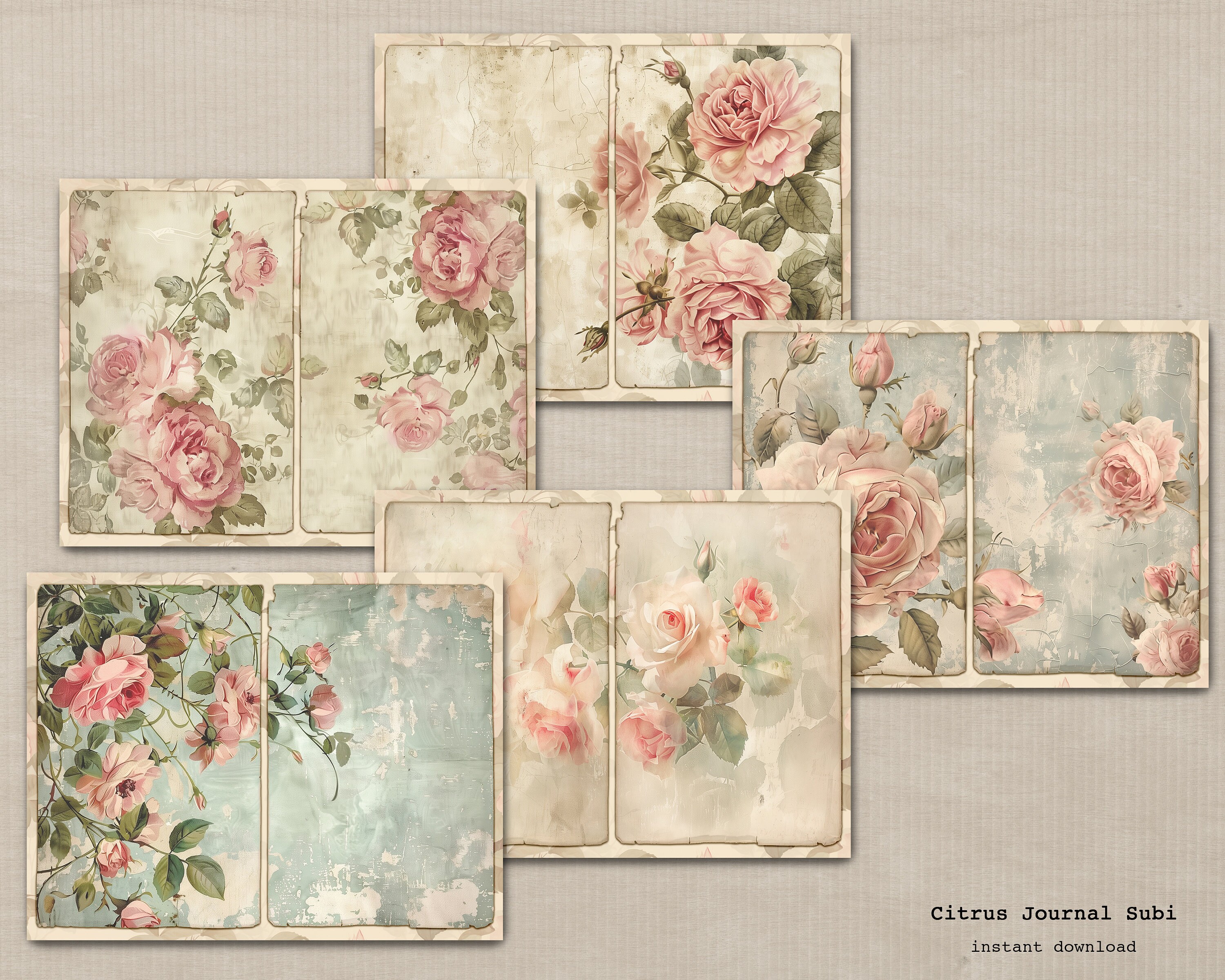 Rose Ribbon Journal Shabby Chic Roses, Junk Journaling, Vintage Roses, Floral Journal ...