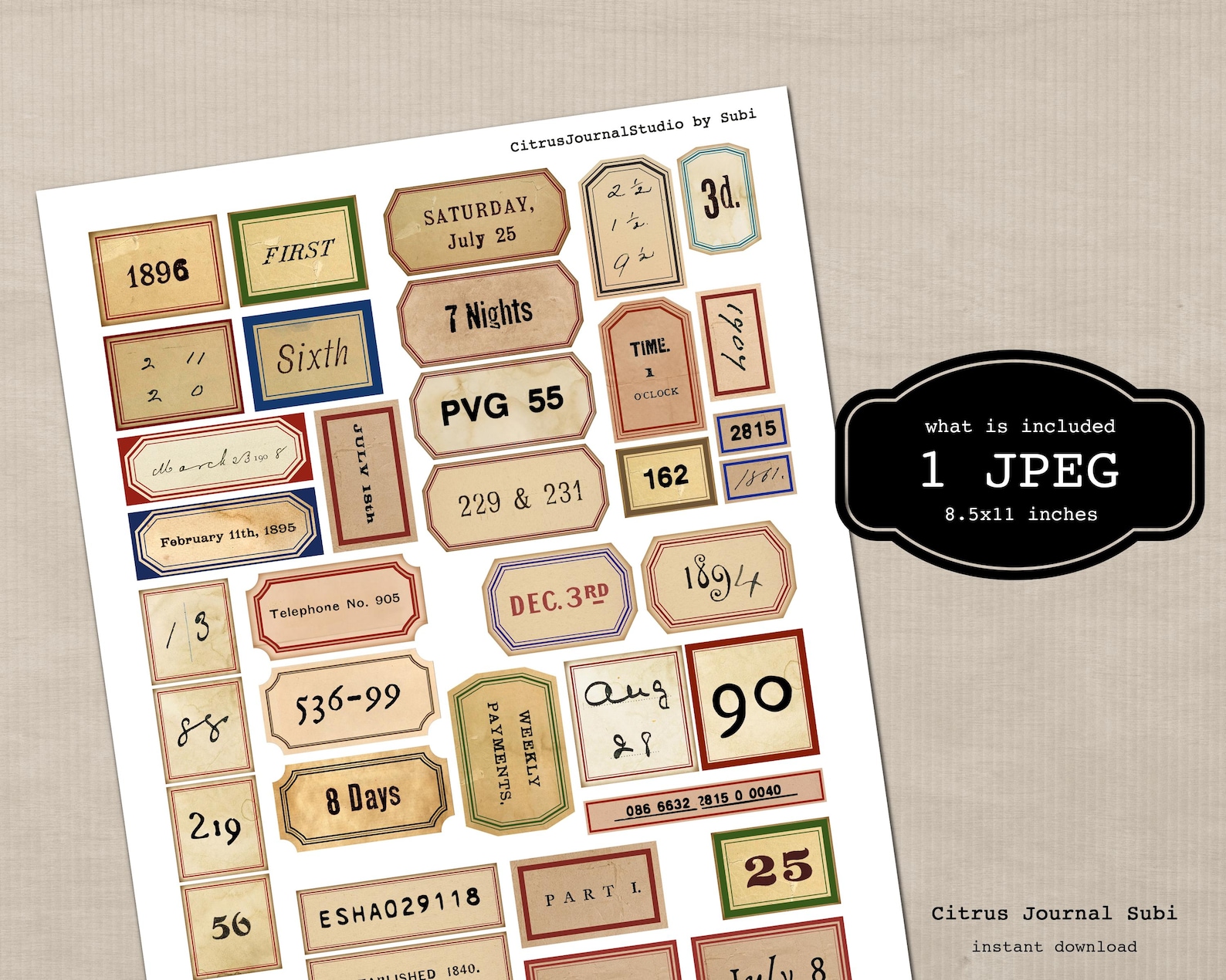 Junk Journal Labels, Vintage Journal Tags, Vintage Ephemera, Printable ...