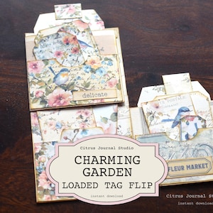 Etiquetas cargadas, etiquetas de diario Shabby Chic, etiquetas de rosas en mal estado, etiquetas de diario basura, etiquetas florales, bolsillos cargados, efímera de pájaro, solapas de bolsillo