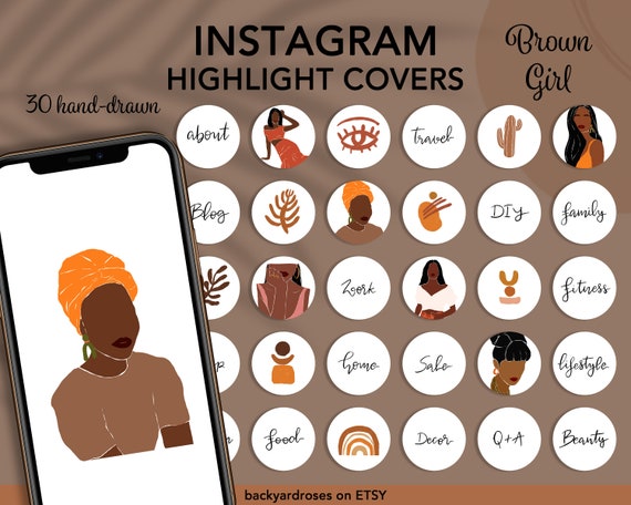 Brown Girl Instagram Story Social Media Highlight Icons Boho | Etsy