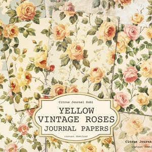 Diário de Junk de Primavera, Rosas Vintage, Diário de Rosas Surradas, Diário de Junk Amarelo, Diário para Imprimir, Diário de Rosas Amarelas, Diário Cottage Core