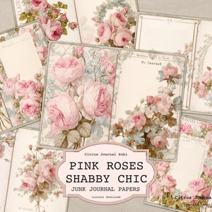 Kit de journal indésirable shabby chic, pages de journal roses vintage, album de scrapbooking de jardin Cottagecore, journal romantique, journal indésirable rose blush
