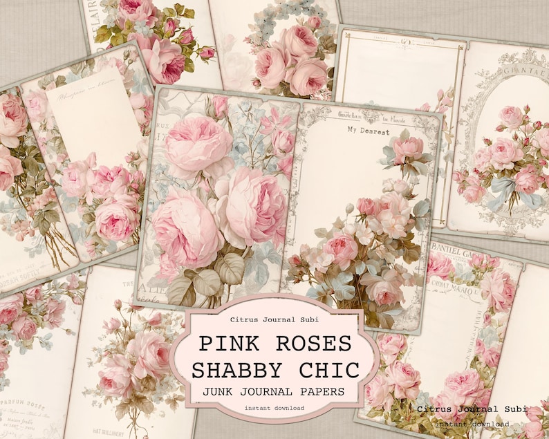 Shabby Chic Junk Journal Kit, Vintage Roses Journal Pages, Cottagecore ...