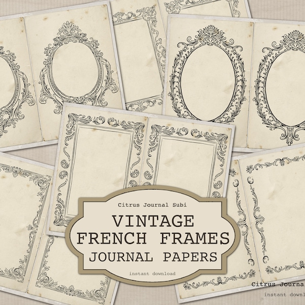 French Junk Journal, Vintage Frames, Neutral Junk Journal, Junk Journal, Printable Journal, Digital Journal, Victorian Frames Journal Insert