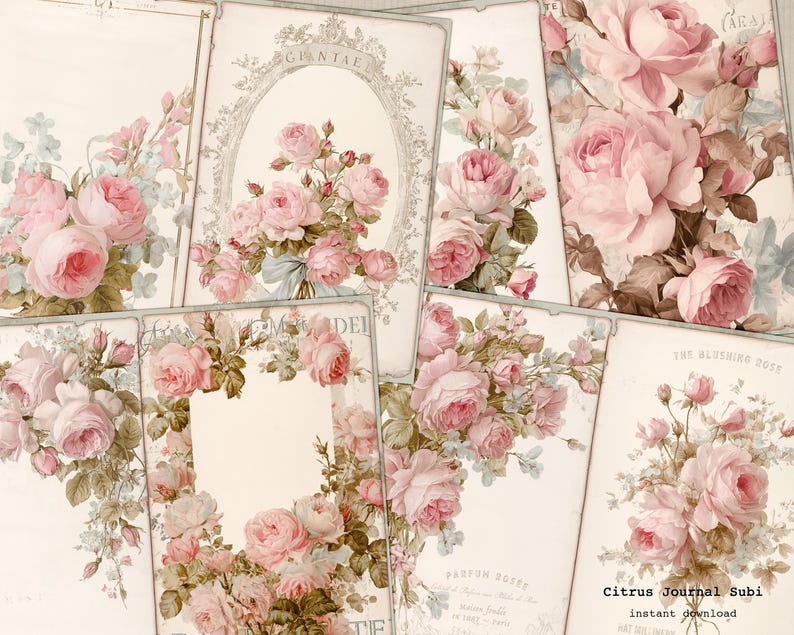 Shabby Chic Junk Journal Kit, Vintage Roses Journal Pages, Cottagecore ...