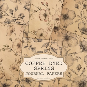 Diario spazzatura tinto al caffè, Diario spazzatura primaverile, Diario spazzatura, Diario neutro, Diario spazzatura floreale, Diario peonie, Kit digitale