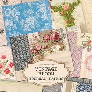 Vintage Bloom, Junk Journal, Floral Junk Journal, collage de Junk Journal, journal imprimable, papier peint rose, roses vintage, papier peint vintage