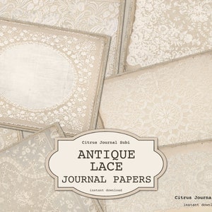 Diário de lixo de renda, renda antiga, diário vintage, papel neutro, kit de diário de lixo, diário chique gasto, diário para impressão, diário de renda antiga
