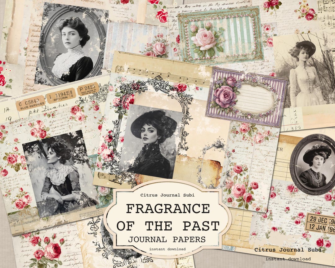 Past Journal Paper Fragrance of the Past, Vintage Roses Junk Journal Kit, Printable ...