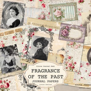 Vintage Rosen Junk Journal Kit, druckbare Collage Sheets, Romantisches Scrapbook Papier, Vintage Frauen Fotos, Rose Collage Journal Insert