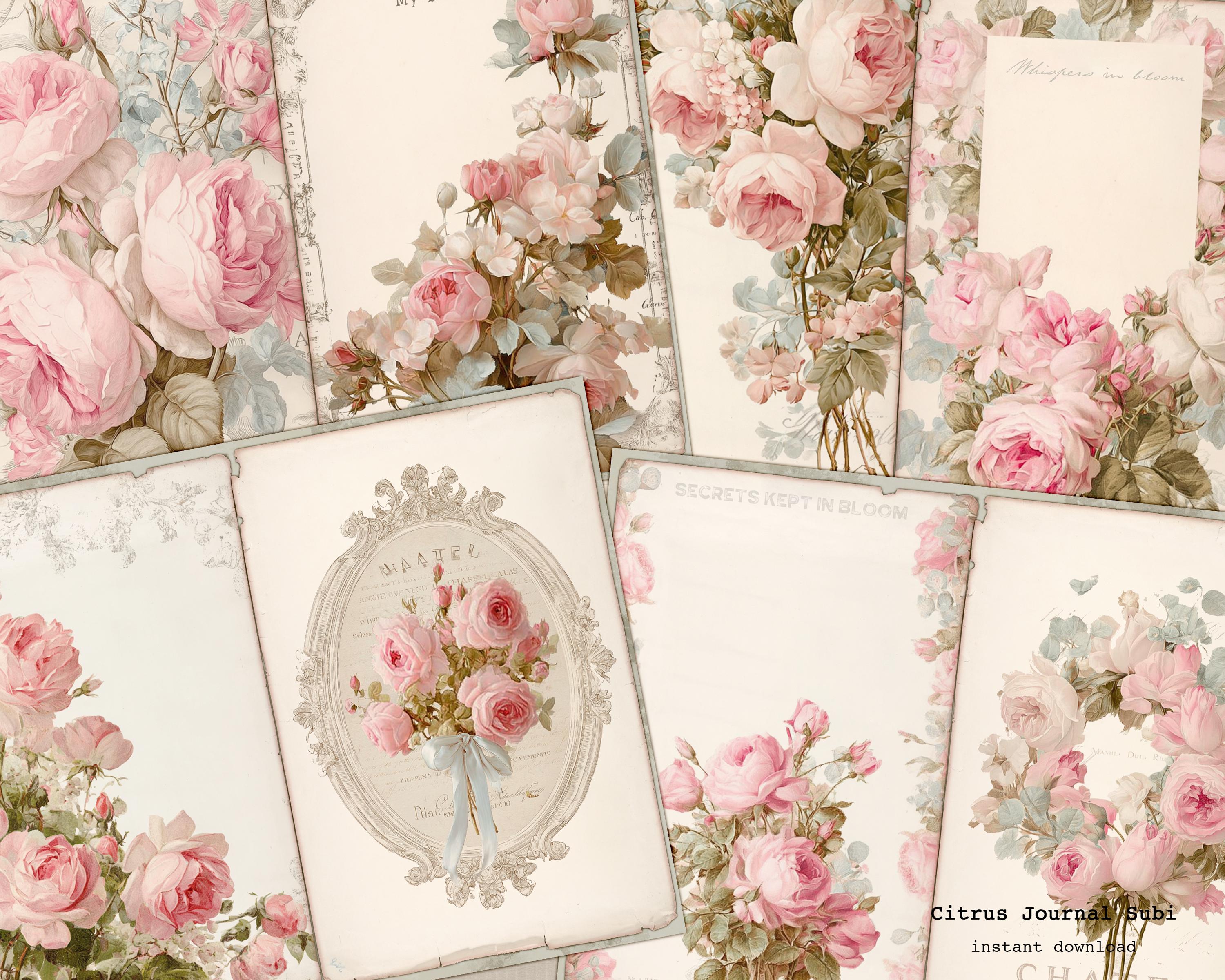 Shabby Chic Junk Journal Kit, Vintage Roses Journal Pages, Cottagecore ...
