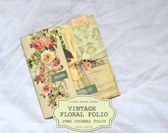 Junk Journal Folio, Vintage Roses, Junk Journaling, Trifold Folio ...