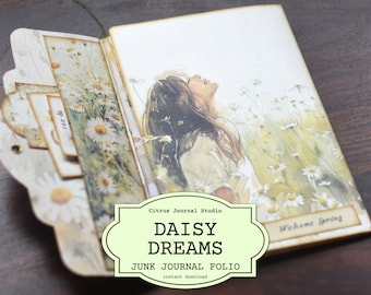 Daisy Junk Journal, Spring Folio, Junk Journal Folio, Spring Ephemera, Floral Junk Journal, Floral Tags, Daisy Tags, Loaded Tags, Trifold