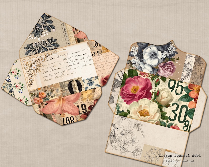 Junk Journal Envelopes, Vintage Floral Journal Insert, Secret Garden ...