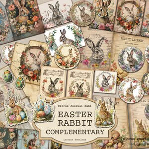 Kit diario spazzatura di Pasqua, coniglio pasquale, tag di diario, ricetta di Pasqua, uovo di Pasqua, tagli pignoli, coniglietto vintage, diario spazzatura, cartolina di Pasqua