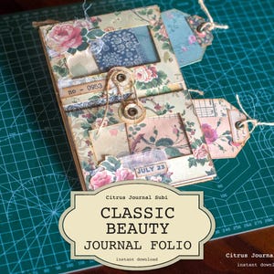 Diario con rosas Shabby Chic / Kit de diario basura / Efímeras florales / Estilo cottagecore romántico / Diario con rosas vintage