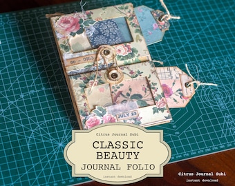 Portafoglio per diario con rose in stile shabby chic / Materiale vintage (download digitale)