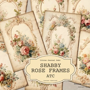 Rosas vintage, Rosas ATC, Rosas Shabby Chic, Kit digital, Efímera victoriana, Tarjeta de diario, Diario basura, Marcos de decoupage Inserto de diario