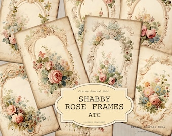 Vintage Roses, Roses ATC, Shabby Chic Roses, Digital Kit, Victorian Ephemera, Journal Card, Junk Journaling, Decoupage Frames Journal Insert