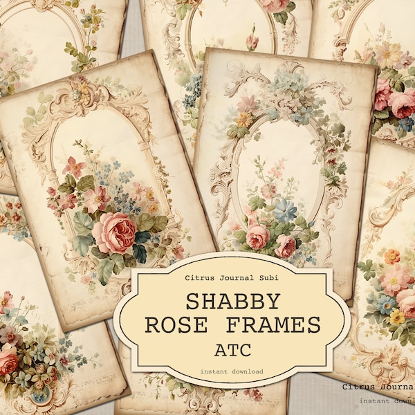 Vintage Roses, Roses ATC, Shabby Chic Roses, Digital Kit, Victorian Ephemera, Journal Card, Junk Journaling, Decoupage Frames Journal Insert