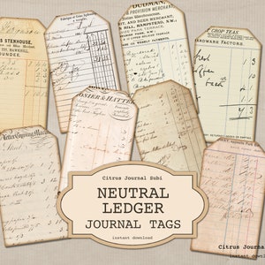 Etiquettes de journal neutres, étiquettes de journal indésirable, hors-texte de journal, étiquettes du grand livre, étiquettes imprimables, étiquettes numériques, journalisation indésirable, étiquettes vintage, éphémères