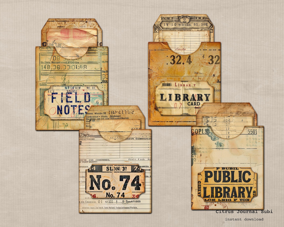 Vintage Library Loaded Pocket Tags, Number Labels (digital Download ...