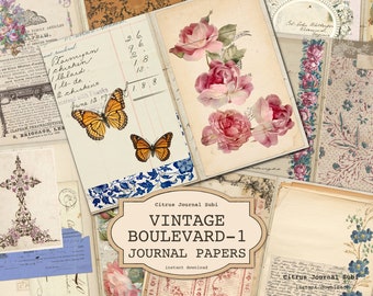 Vintage Junk Journal, Decorative Junk Journal, Junk Journal Collage, Printable Journal, Digital Journal, Vintage Butterflies, Journal Insert