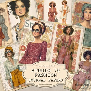 Journal vintage mode indésirable, journal indésirable des années 70, carnet de croquis rétro, carnet d'art collage, illustration de mode groovy, mode femme vintage