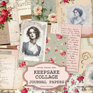 Vintage Roses Junk Journal, Collage Junk Journal, bedruckbares Journal, Wallpaper Rose, romantisches Scrapbook Postkarte, Vintage Women
