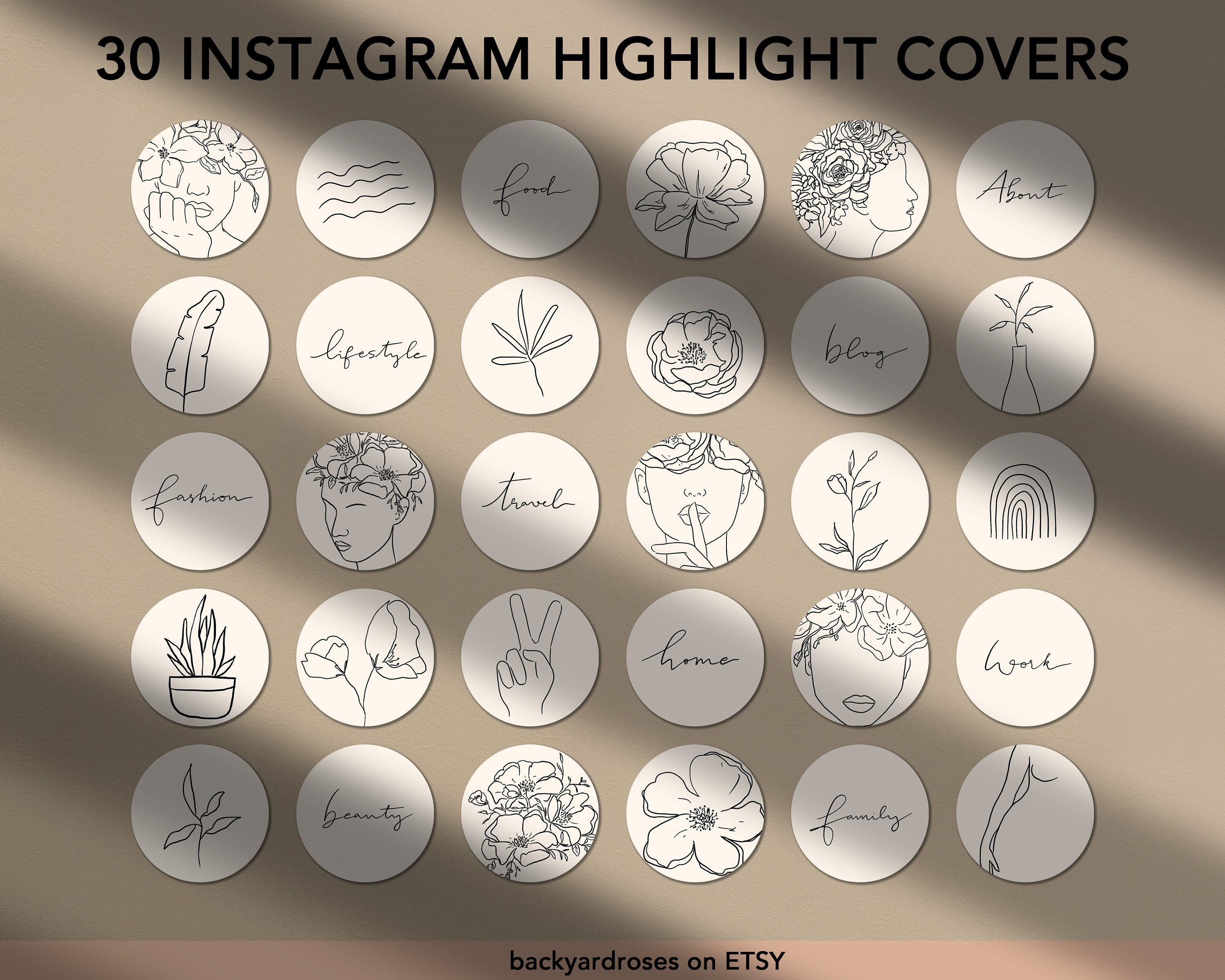 Floral Line Art Instagram Story Highlight Icons Boho Line | Etsy
