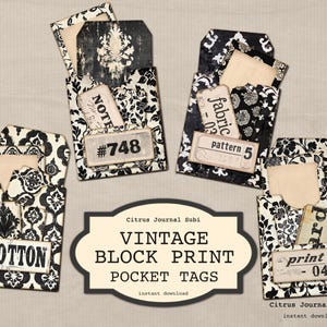 Junk Journal Pockets, Vintage Block, Journal Pockets, Junk Journal Tags, Vintage Labels, Black and White Tags, Loaded Pocket, Loaded Tags
