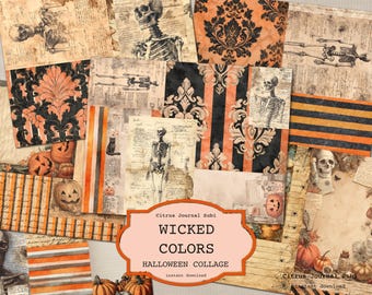Halloween Junk Journal, Vintage Skull Printable, Neutral Spooky Backgrounds, October Daily Journal, Pumpkin Ephemera